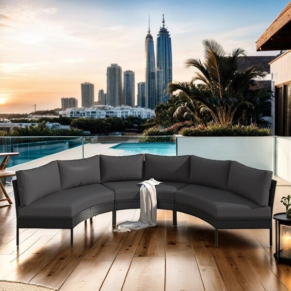 3 Piece Patio Furniture Set，Curved Outdoor Conversation Set，All Weather Sectional Sofa，Beautiful Curved Outdoor Sofa