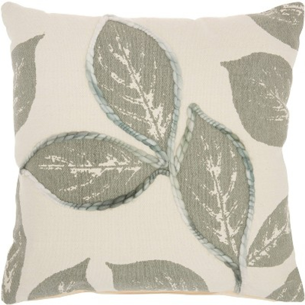 20x20 Oversize Embroidered Leaves Square Throw Pillow Sage - Mina Victory