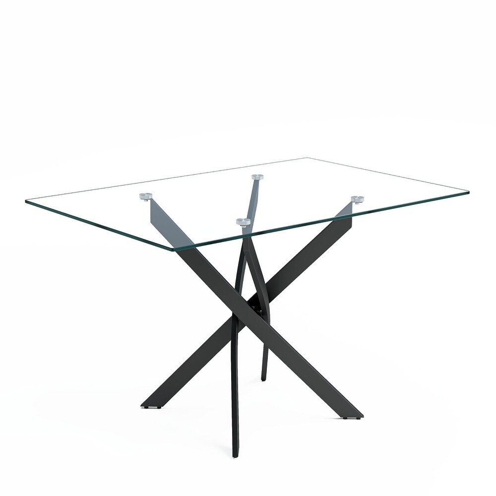 Tempered Glass Dining Table with Chromed Legs  Modern Rectangular Kitchen Table for Dining Room Kitchen