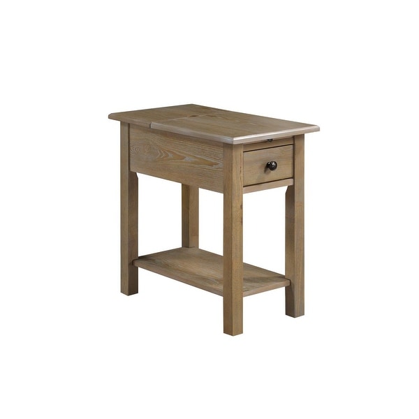 Sutton Side Table with USB Charging Station in Driftwood