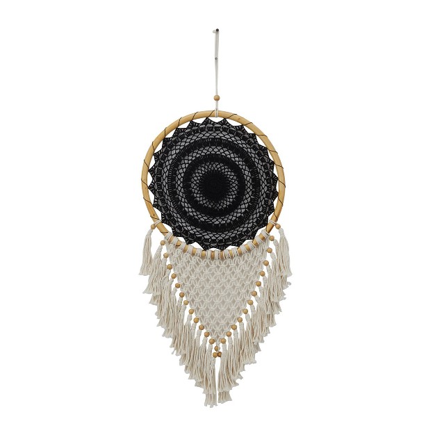 X 16 quot Cotton Macrame Handmade Intricately Woven Dreamcatcher Wall Decor With Beaded Fringe Tassels Black Olivia amp May