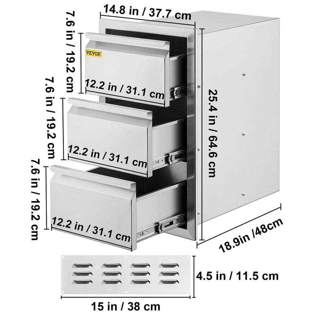 VEVOR 14.7 in. W x 25.4 in. H x 18.7 in. D Outdoor Kitchen Drawers Stainless Steel Box Frame Flush Mount BBQ Access Drawers CTG19.6X26.600001V0