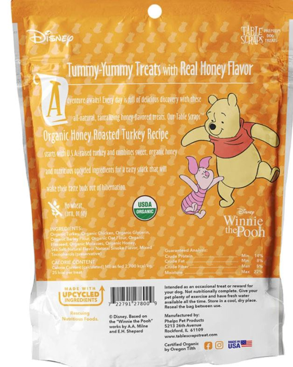 Disney Winnie the Pooh Table Scraps Premium Dog Treats， Honey Turkey， 5oz. Bag