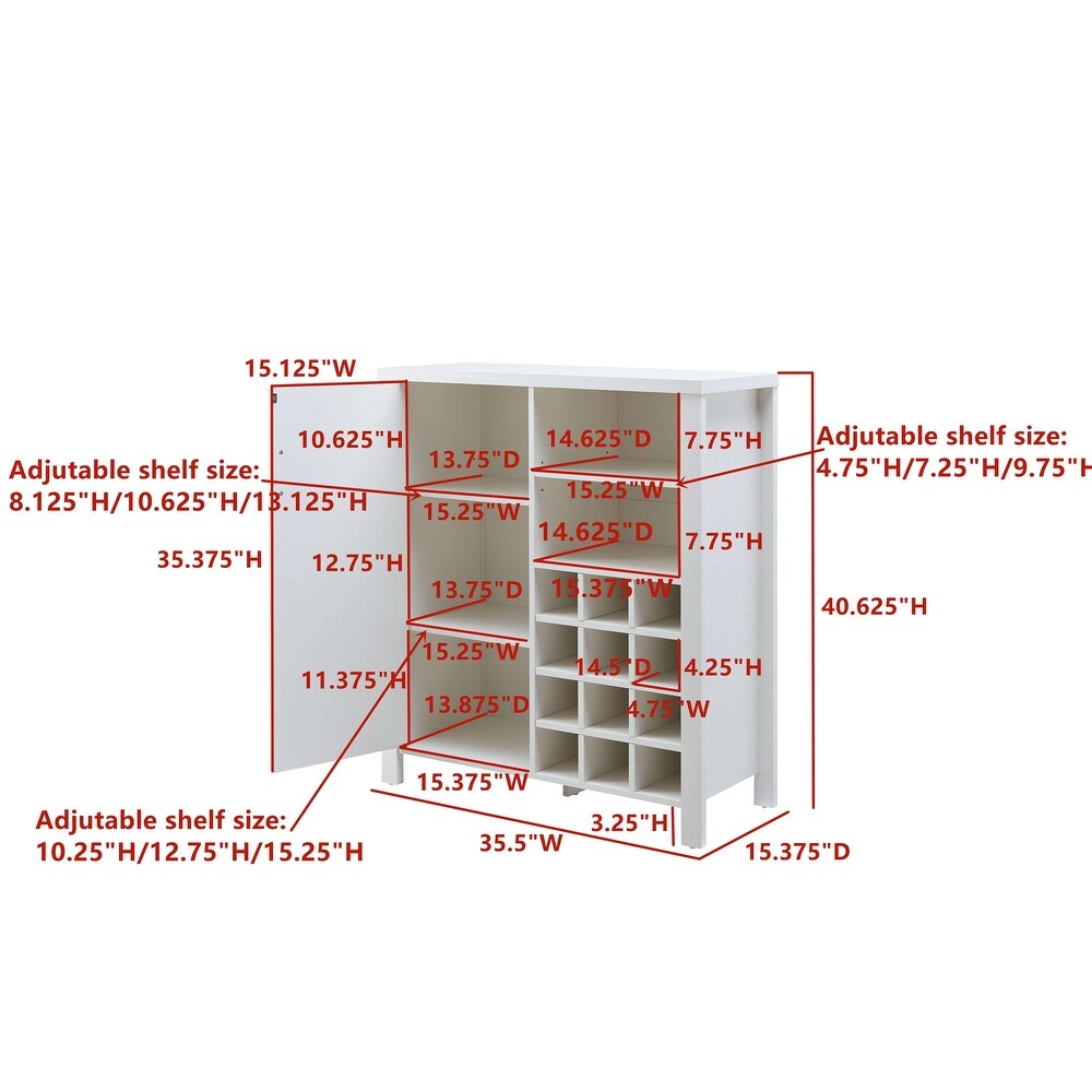 Farmhouse White Wine Cabinet with 12 Bottle Rack and Adjustable Shelves