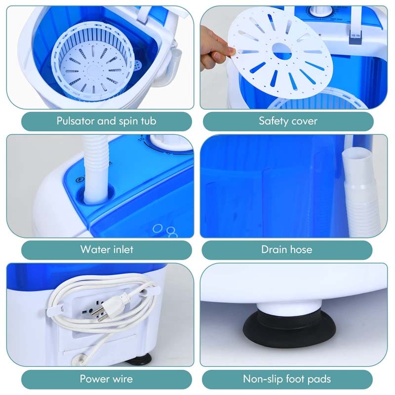 5.5lbs Portable Mini Washing Machine with Spin Dryer & Drain Hose, Semi-Auto Laundry Washer for Dorm RV