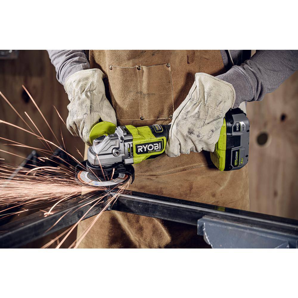 RYOBI ONE+ HP 18V Brushless Cordless 4-12 in. Angle Grinder with 2.0 Ah Battery and Charger PBLAG01B-PSK005