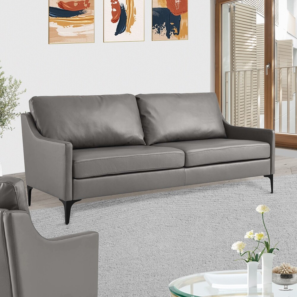 Genoa Modern Grey Leather Upholstered Sofa