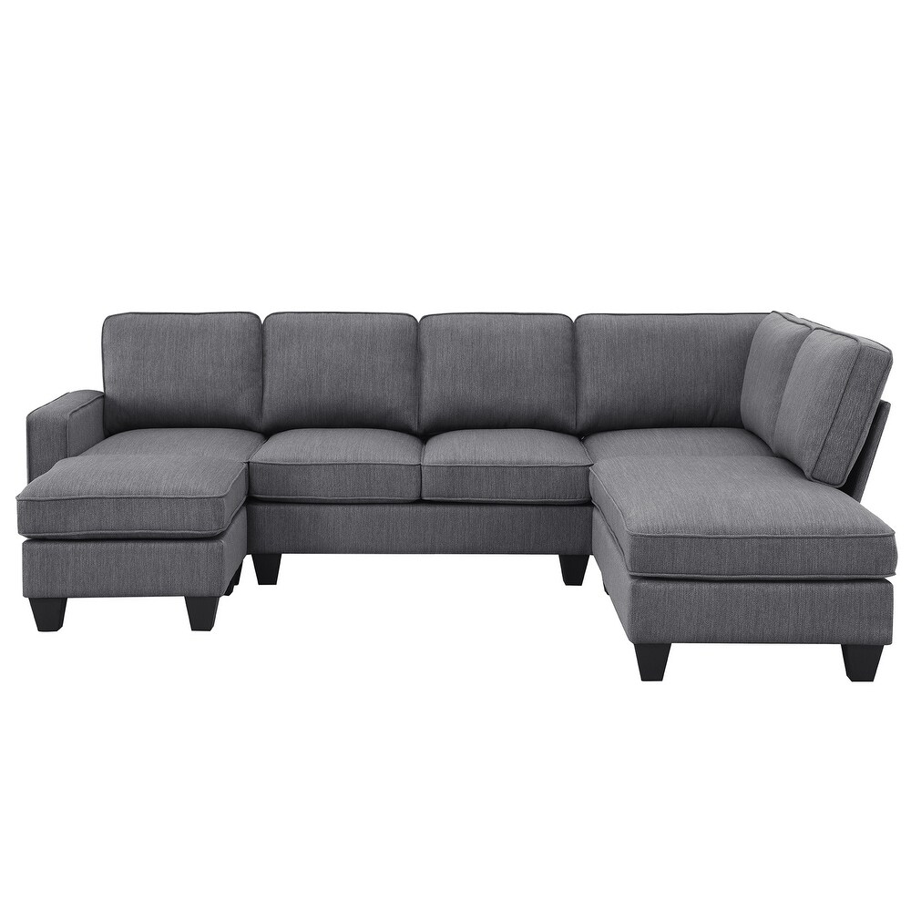 7 Seat Sectional Sofa Linen Fabric Couch Set with Ottoman