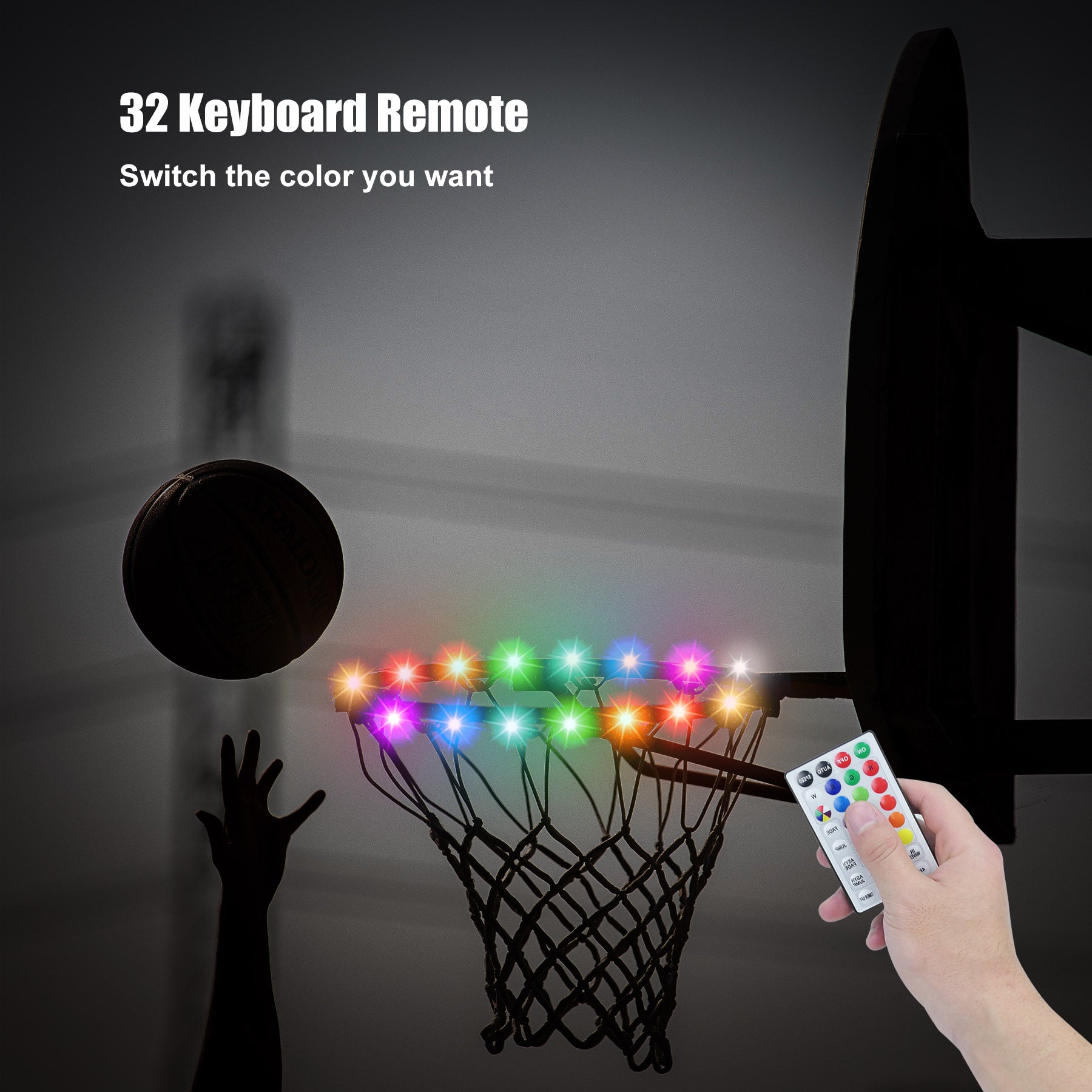 Qnbes LED Basketball Hoop Light， Remote Control Light Up Basketball Rim Light Waterproof Basketball Hoop 17 Color Gift for Kids Adults