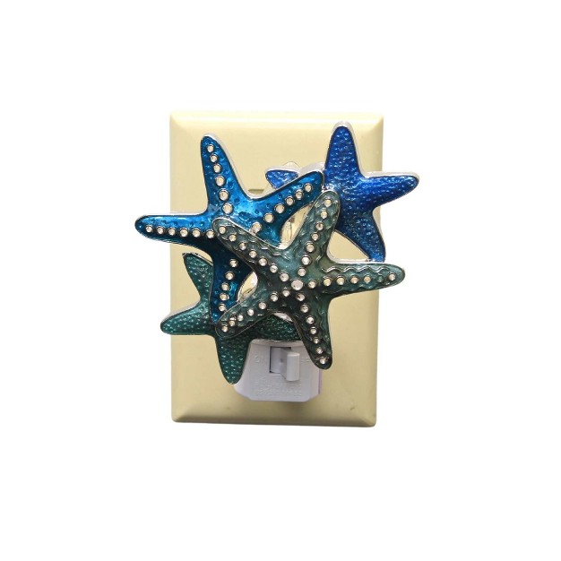 Home Decor Blue Starfish Night Light 2 Elf Set 5 0 Inches Electric Sea Ocean Turquoise Cb175220 Metal Blue