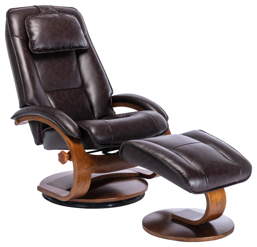 Brampton Whisky Air Leather Recliner W/Ottoman in Brown Whiskey/Walnut base   Transitional   Recliner Chairs   by Progressive Furniture  Houzz