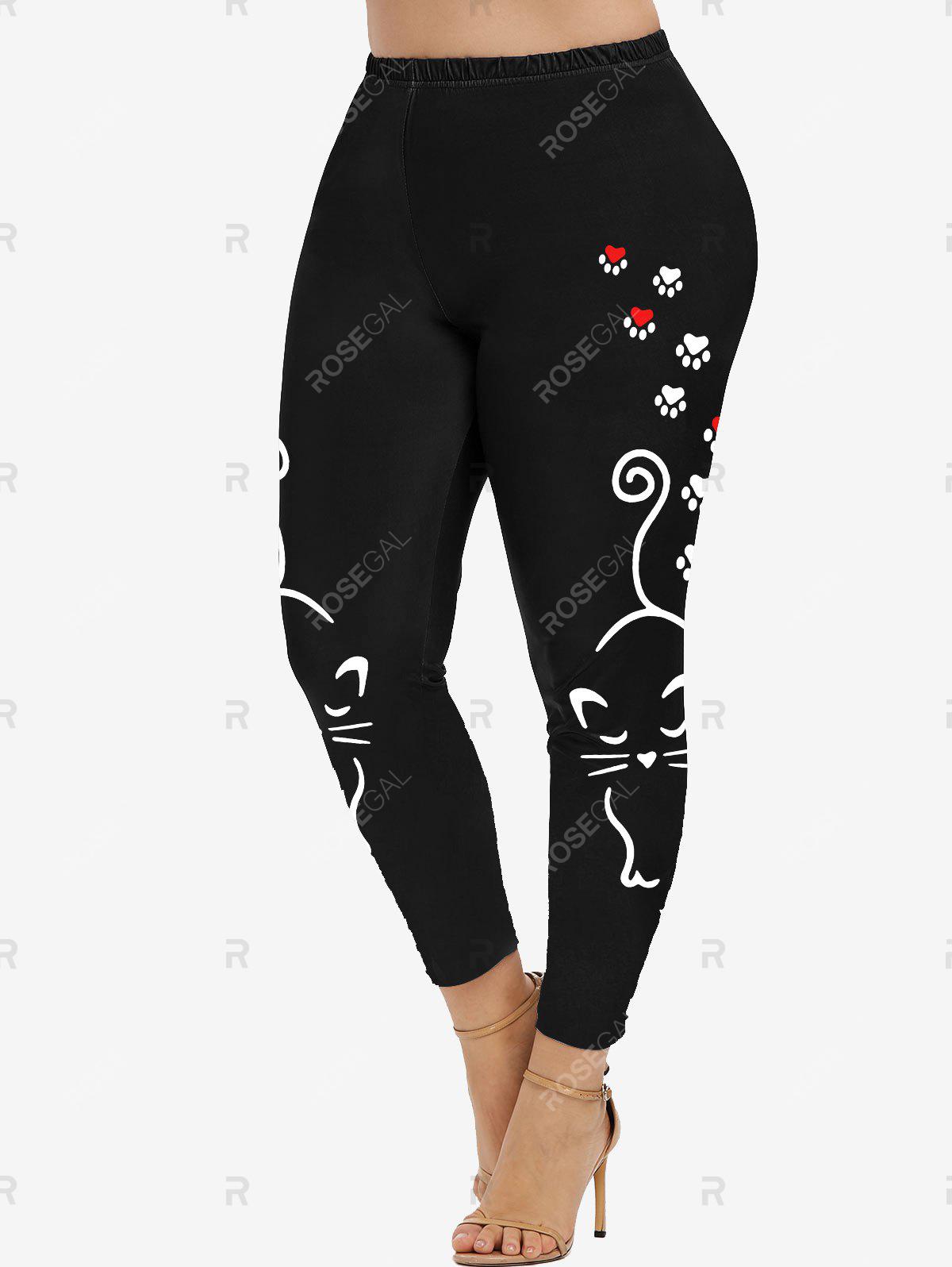 Cat Printed Tee and Cartoon Cat Printed Leggings Plus Size Outfit