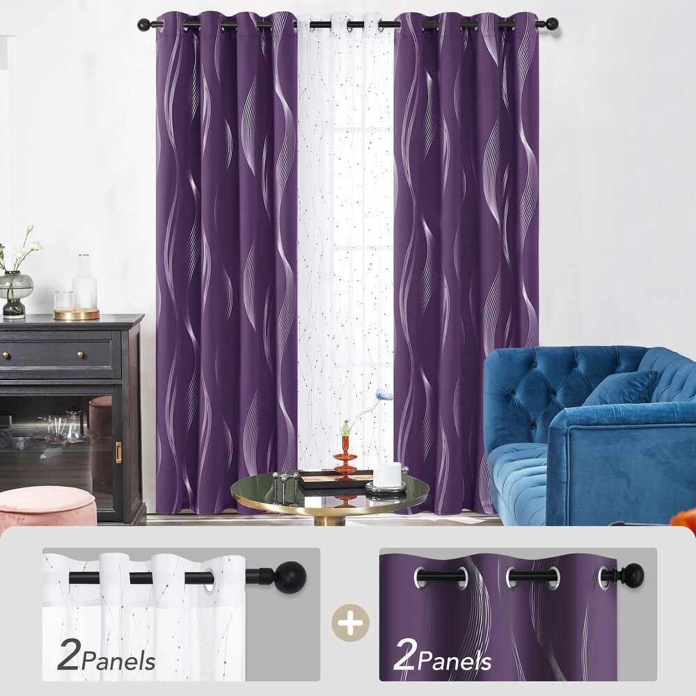 Deconovo Mix and Match Blackout and Sheer 4 Piece Wave Curtain Panel Set