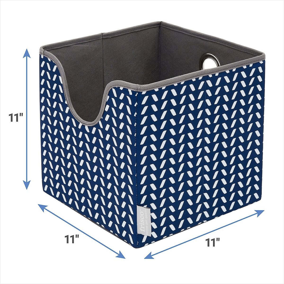 Frisco Square Collapsible Pet Toy Storage Bin， Navy Herringbone