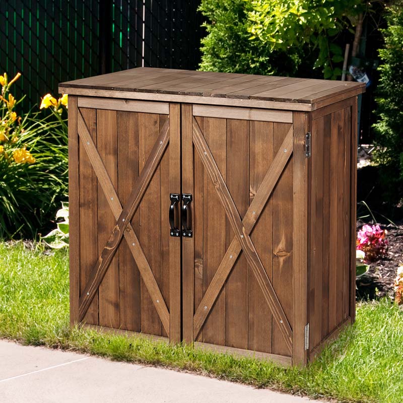 2.5 x 2 FT Outdoor Storage Cabinet with Double Doors, Wood Garden Shed, Outside Tool Shed