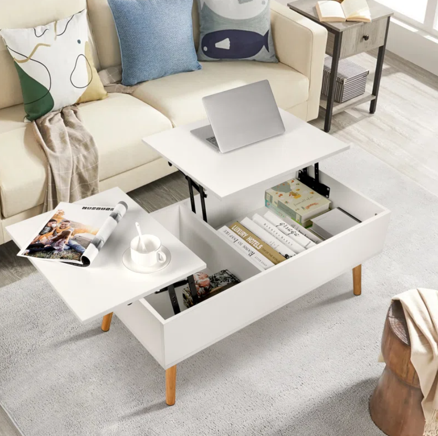 Lift Top Coffee Table with Storage, Double Lift Top Rectangular Storage Coffee Table