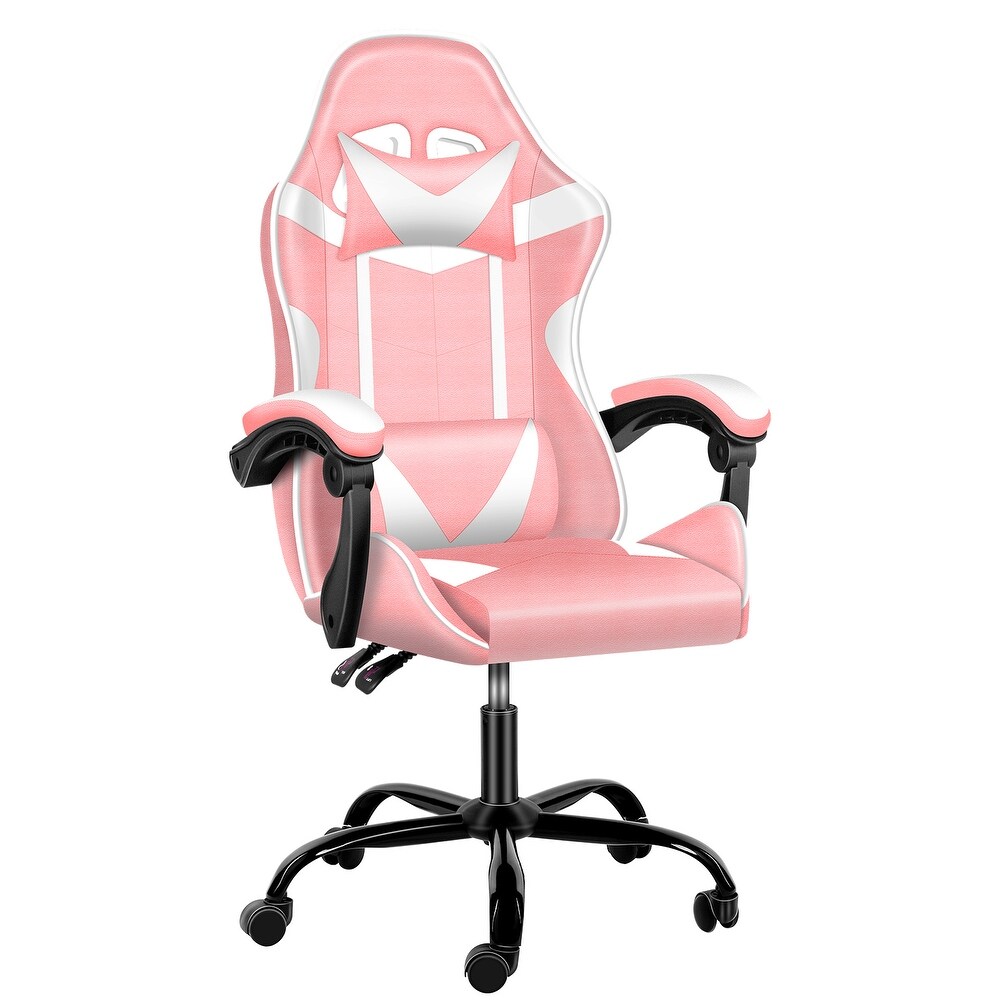 Simple Deluxe Gaming Chair  Office High Back Computer Ergonomic Adjustable Swivel Chair with Headrest and Lumbar Support  Pink