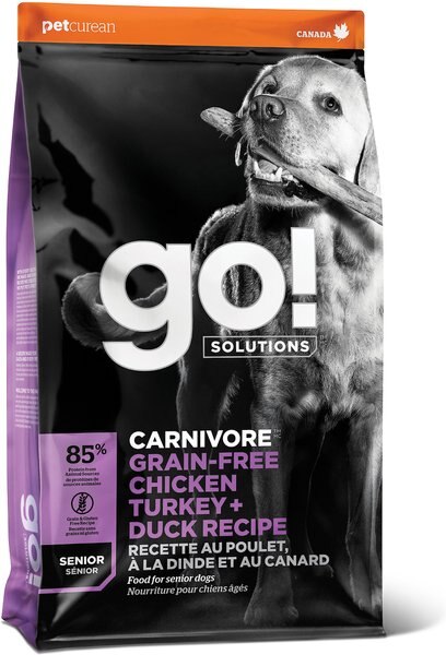 Go! Solutions Carnivore Grain-Free Chicken， Turkey + Duck Senior Recipe Dry Dog Food