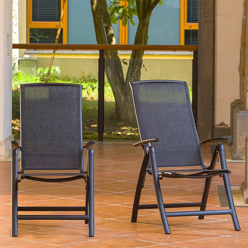 Textilene Fabric Folding Patio Chairs Set of 2