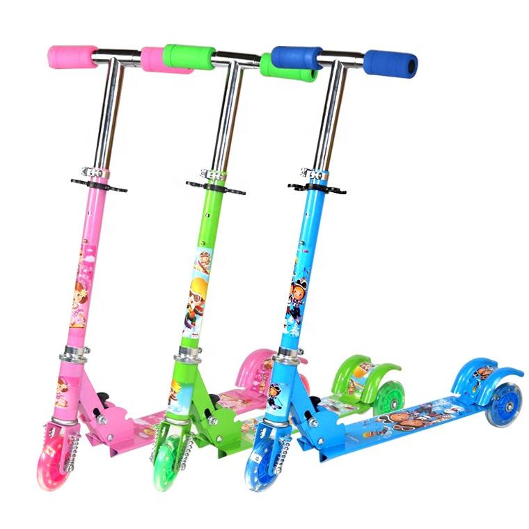 Child three wheel scooter sliding block with shock absorbing brake flash wheel foldable lifting scooter bike pedal slide tackle