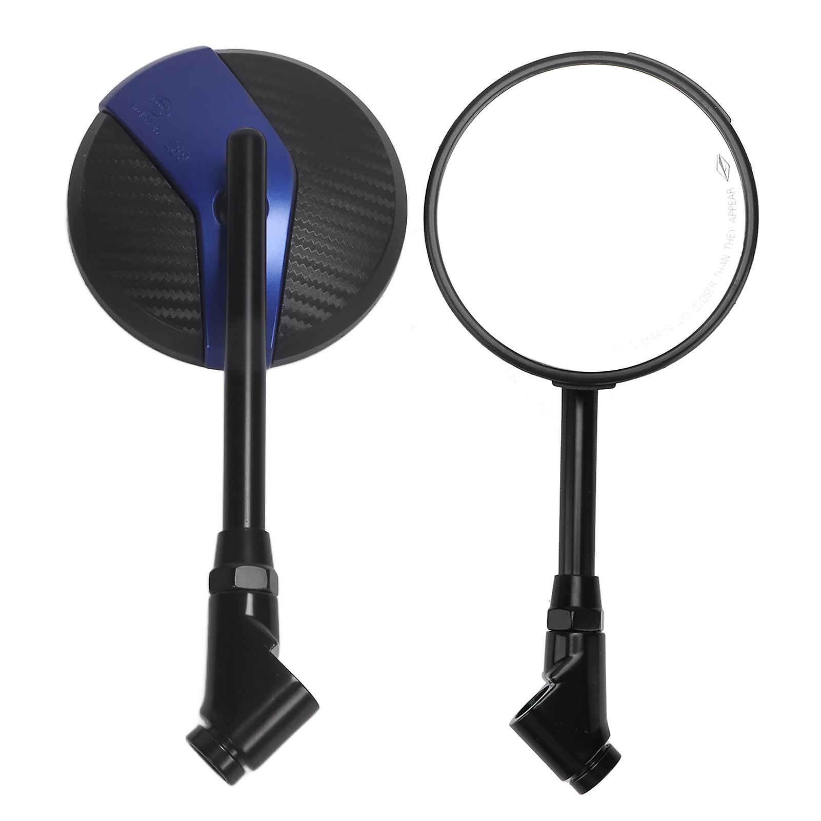 Motorcycle Rearview Mirror Round Carbon Fiber Style 360 Degrees Rotatable Universal For 8mm/10mm Baseblue