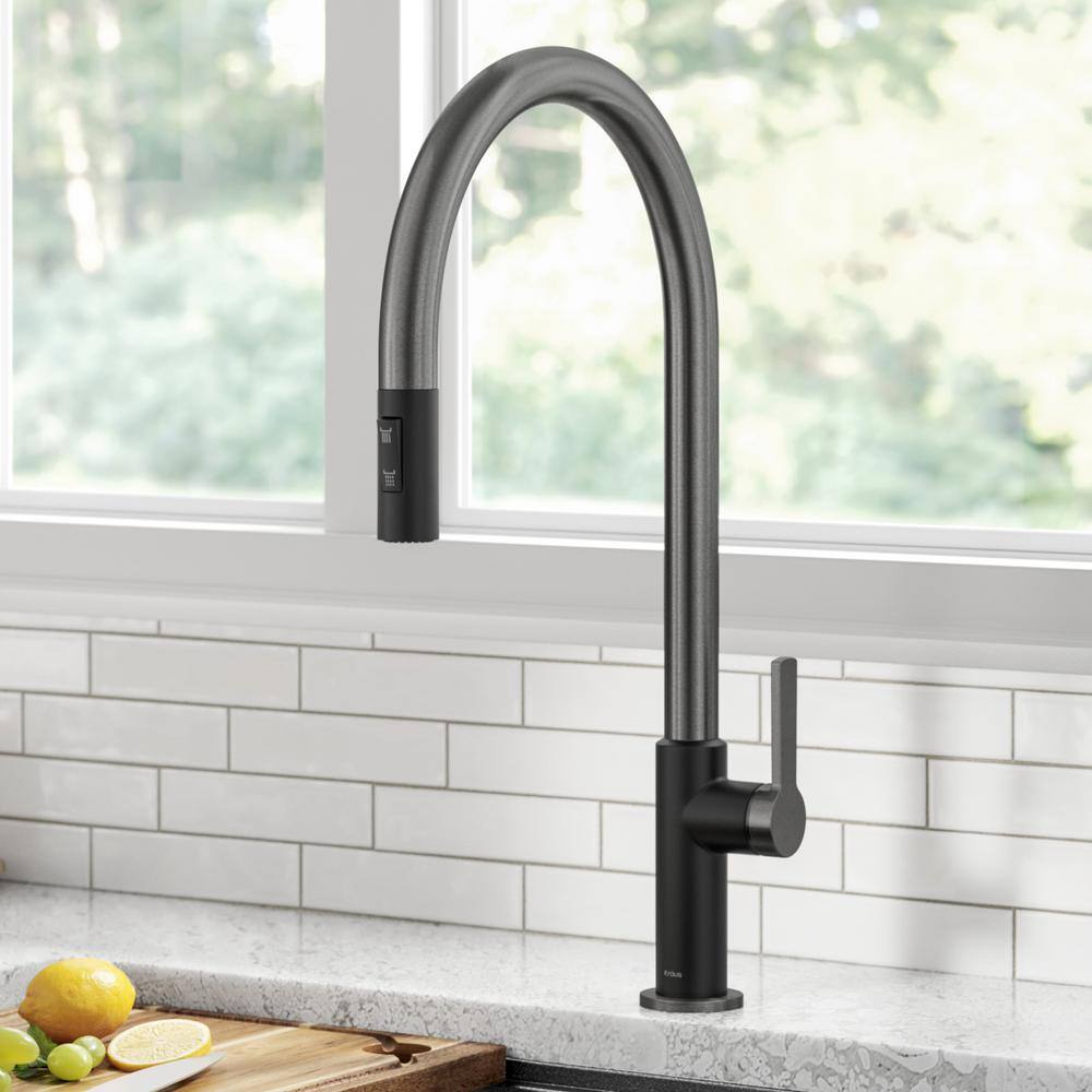 KRAUS Oletto High-Arc Single Handle Pull-Down Kitchen Faucet in Matte BlackSpot Free Black Stainless Steel KPF-2821MBSFSB