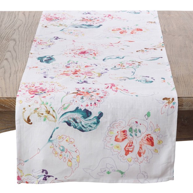 White Primavera Printed Floral Design Table Runner 16 quot x72 quot Saro Lifestyle