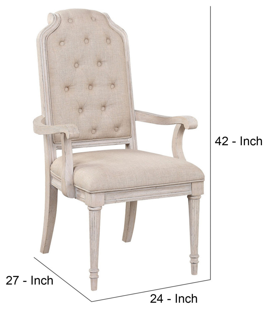 Arm Chair With Padded Seat And Button Tufts  Set of 2  Beige   French Country   Dining Chairs   by VirVentures  Houzz