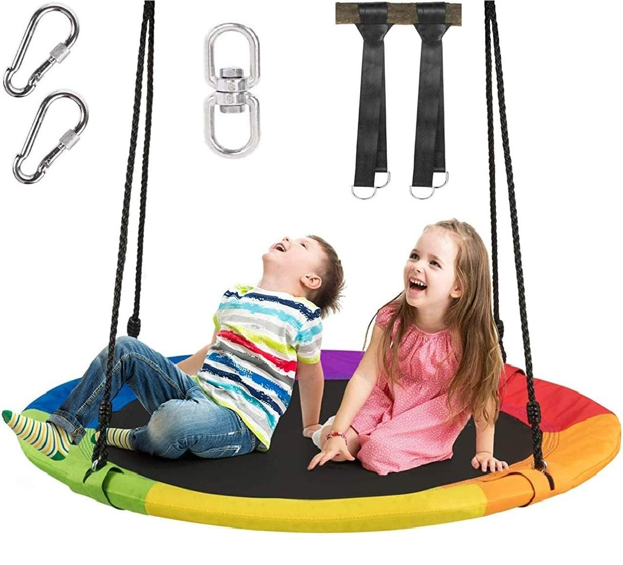 Costzon 40'' Flying Saucer Tree Swing for Kids Adult, Indoor Outdoor 700 Lbs 900D Round Swing w/ Multi-ply Rope