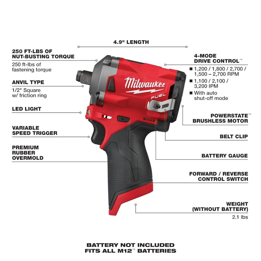 Milwaukee M12 FUEL Stubby 1/2