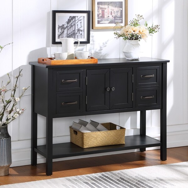 Console Table with 4 Drawers， 1 Cabinet and 1 Shelf