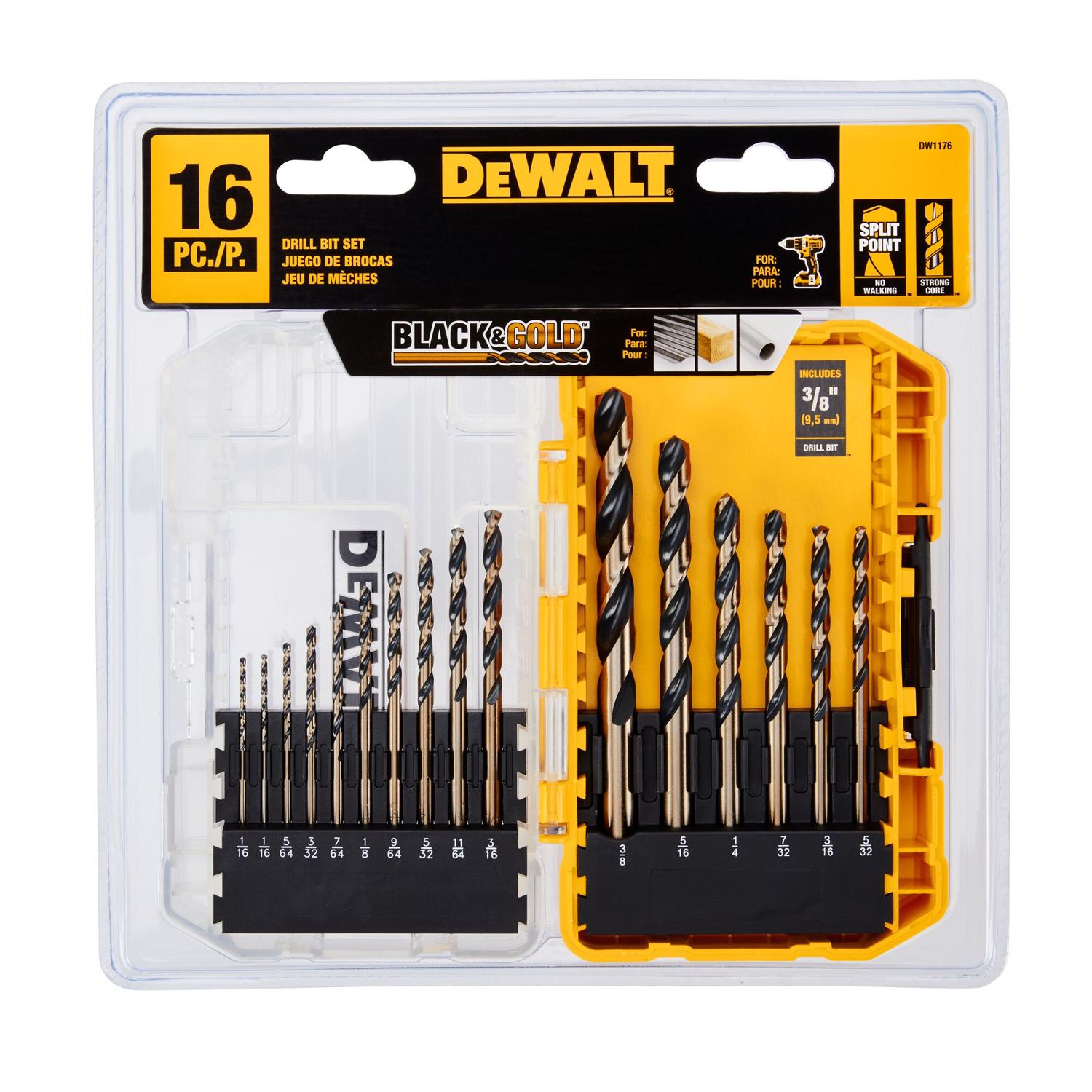 DW Black \u0026 Gold High Speed Steel Drill Bit Set 16 pc