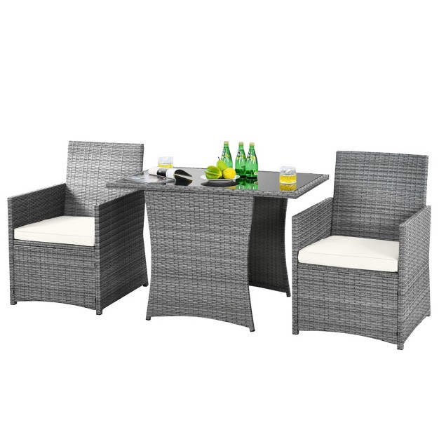 Tangkula 3pcs Patio Rattan Furniture Set Outdoor Wicker Table amp Chair Set W cushions White red gray turquoise navy