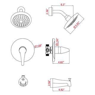 YASINU Single-Handle 5-Spray Tub and Shower Faucet in Matte Black (Valve Included) YNAA519MB