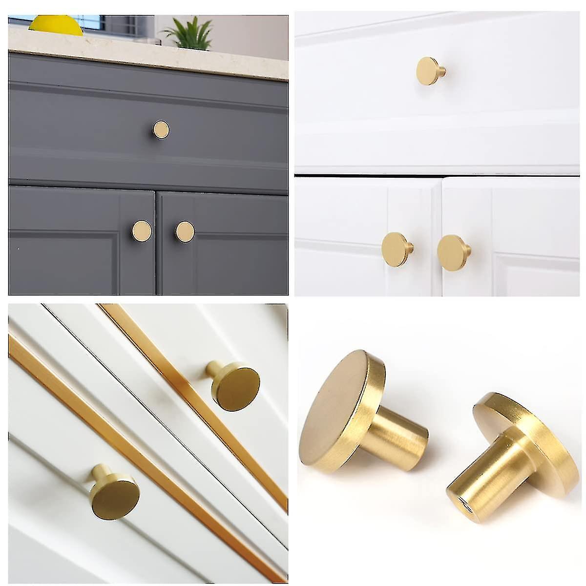 10 Sets Solid Brass Door Knobs Round Drawer Handles Metal Single-hole Pulls，used For Cabinets Kitchen Cupboards 20*20mm