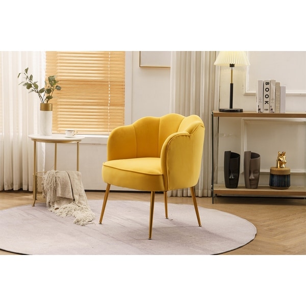 Shell shape velvet fabric Armchair accent chair with gold legs for living room and bedroom