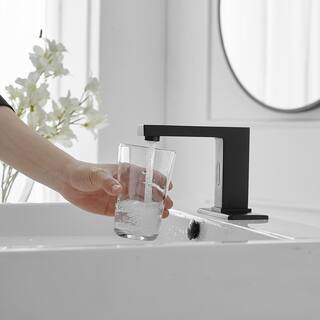 BWE DC Powered Commercial Touchless Single Hole Bathroom Faucet With Deck Plate And Pop Up Drain In Matte Black A-918108-B-2