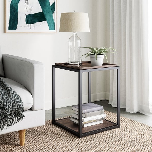 Nathan James Nash End Table with Tray Top Shelves and Metal Frame