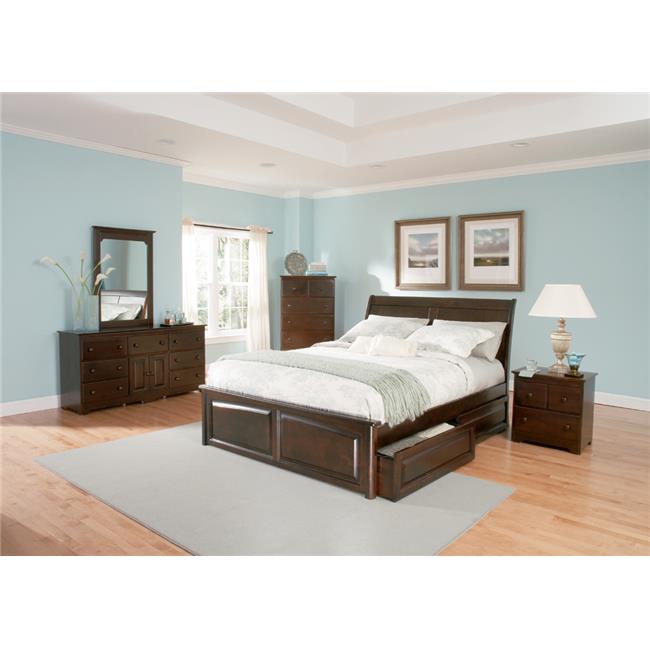 Atlantic Furniture AP9232114 Bordeaux Flat Panel Footboard with Bed Storage Drawers - Antique Walnut& Full Size