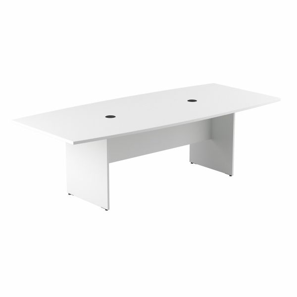 Bush Business Furniture 96W x 42D Boat Shaped Conference Table with Wood Base in White