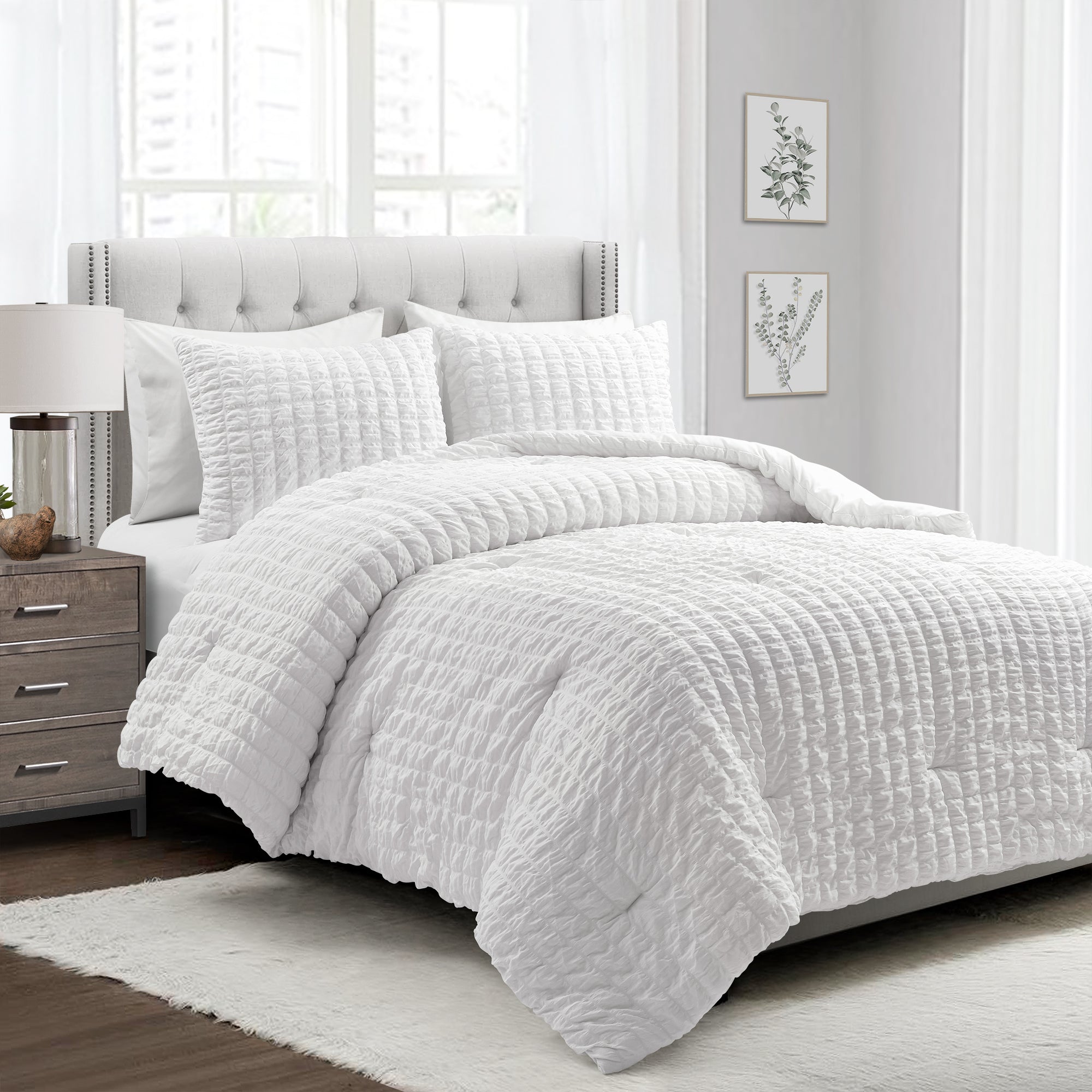 The Victoria Bundle: Crinkle Textured Dobby Comforter Set + Cable Soft Knitted Blanket