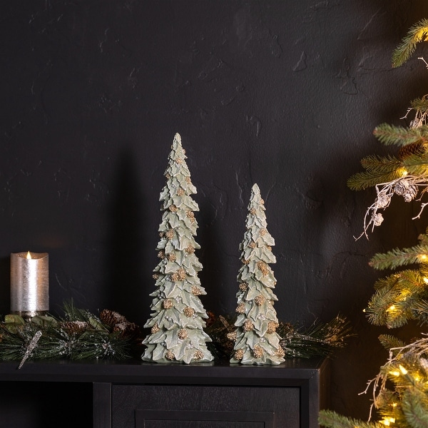 Glittered Holly Pinecone Tree (Set of 2)