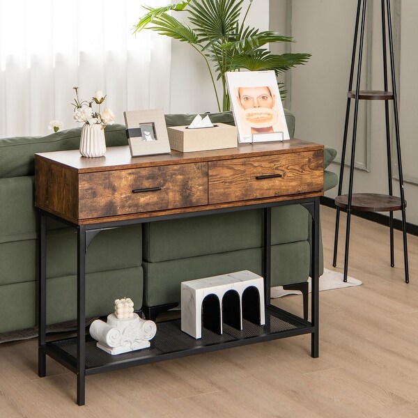 Costway Console CouchTable with 2 Drawers Metal Frame Entryway Table - See Details