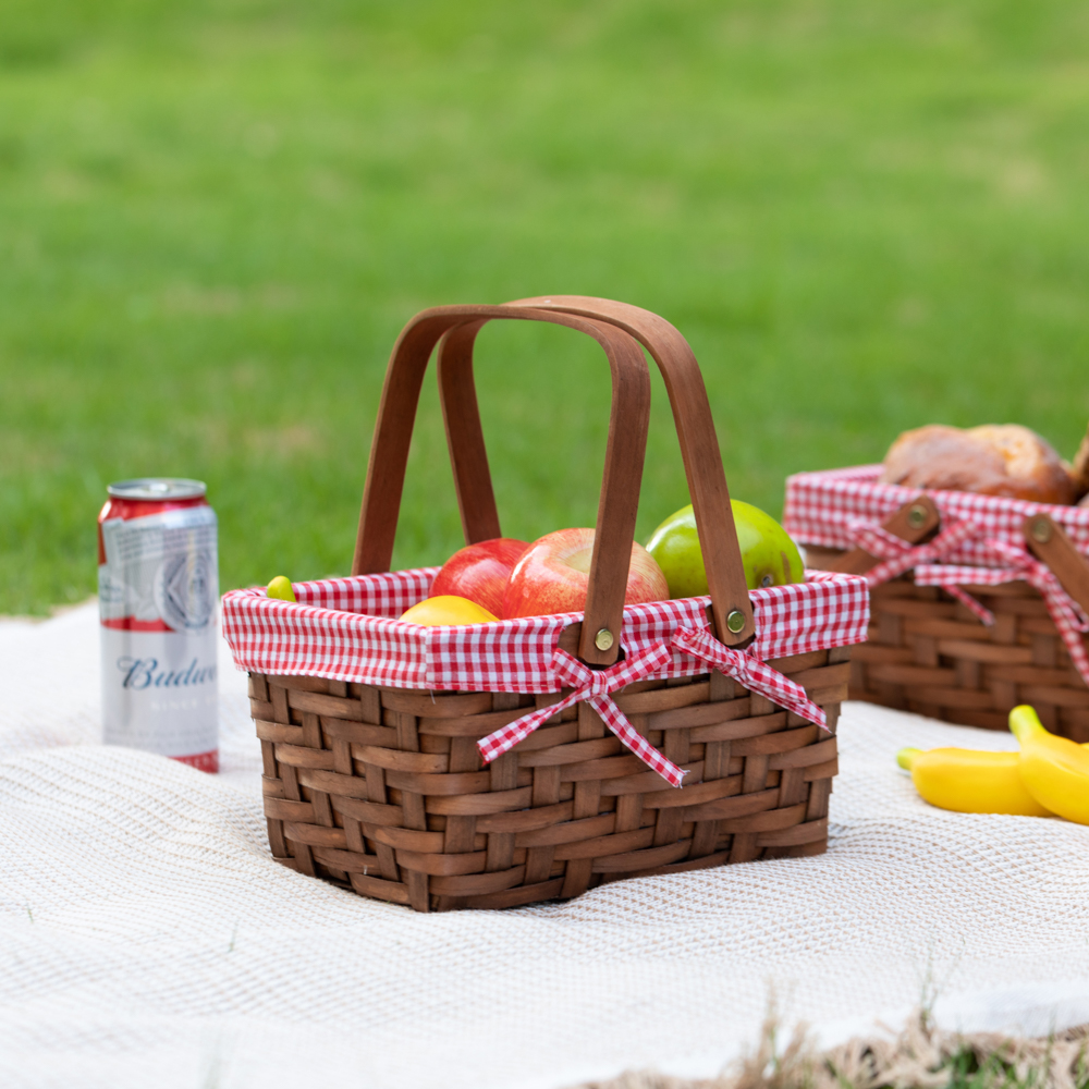 Vintiquewise Small Rectangular Picnic Basket Lined with Gingham Lining