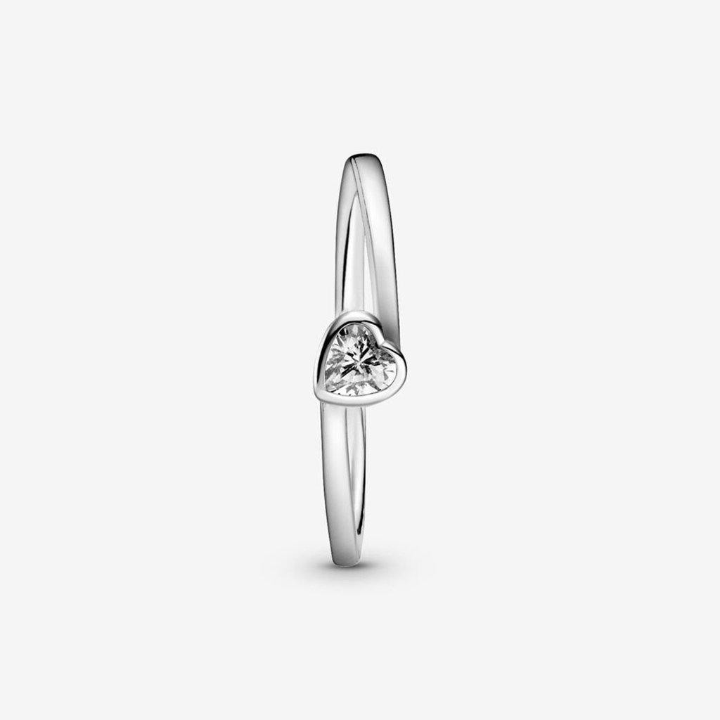 PANDORA  Clear Tilted Heart Solitaire Ring