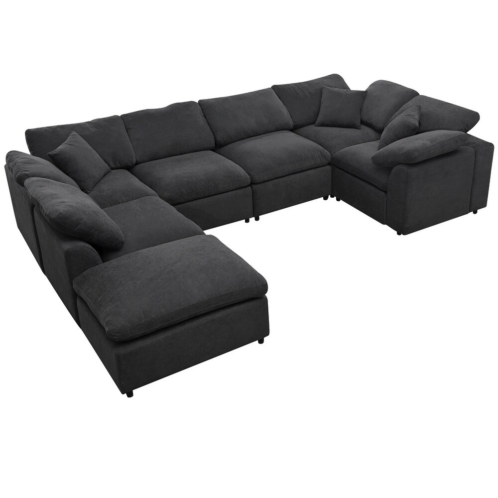 Grey L Shape Sectional Sofa Living Room Corner Sofa with Ottoman