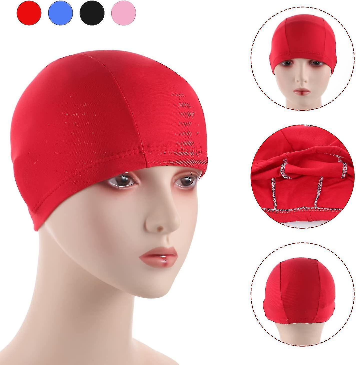 4pcs Elastic Swim Caps Colored Swim Hat Comfortable Fabric Swimming Hat Non-slip Swimming Cap Lightw