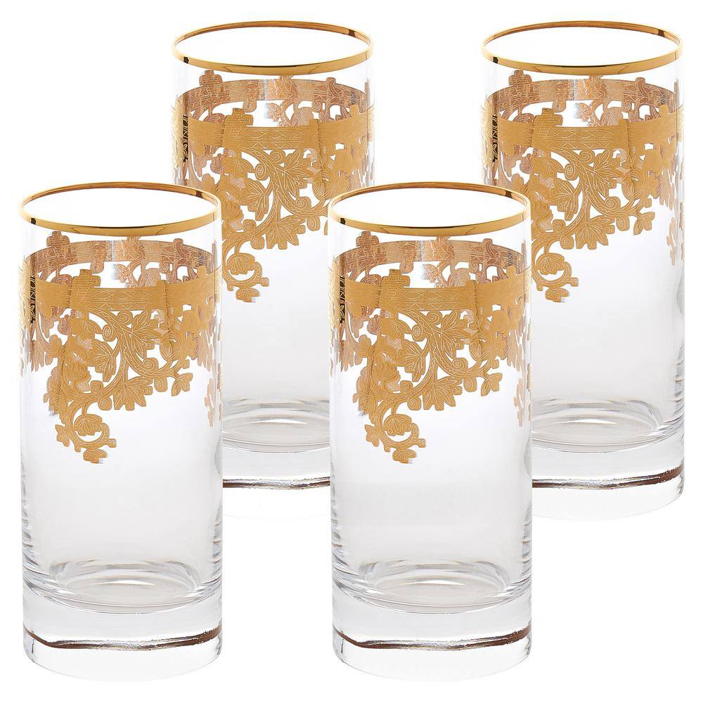 Lorren Home Trends Embellished 24K Gold Crystal High Ball Tumbler (Set of 4) Royal-HB