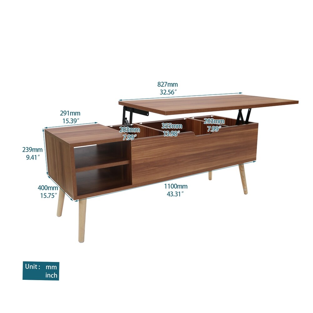 Modern Lift Top Coffee Table  Solid Wood Dining Table with Hidden Compartment and Adjustable Storage Shelf