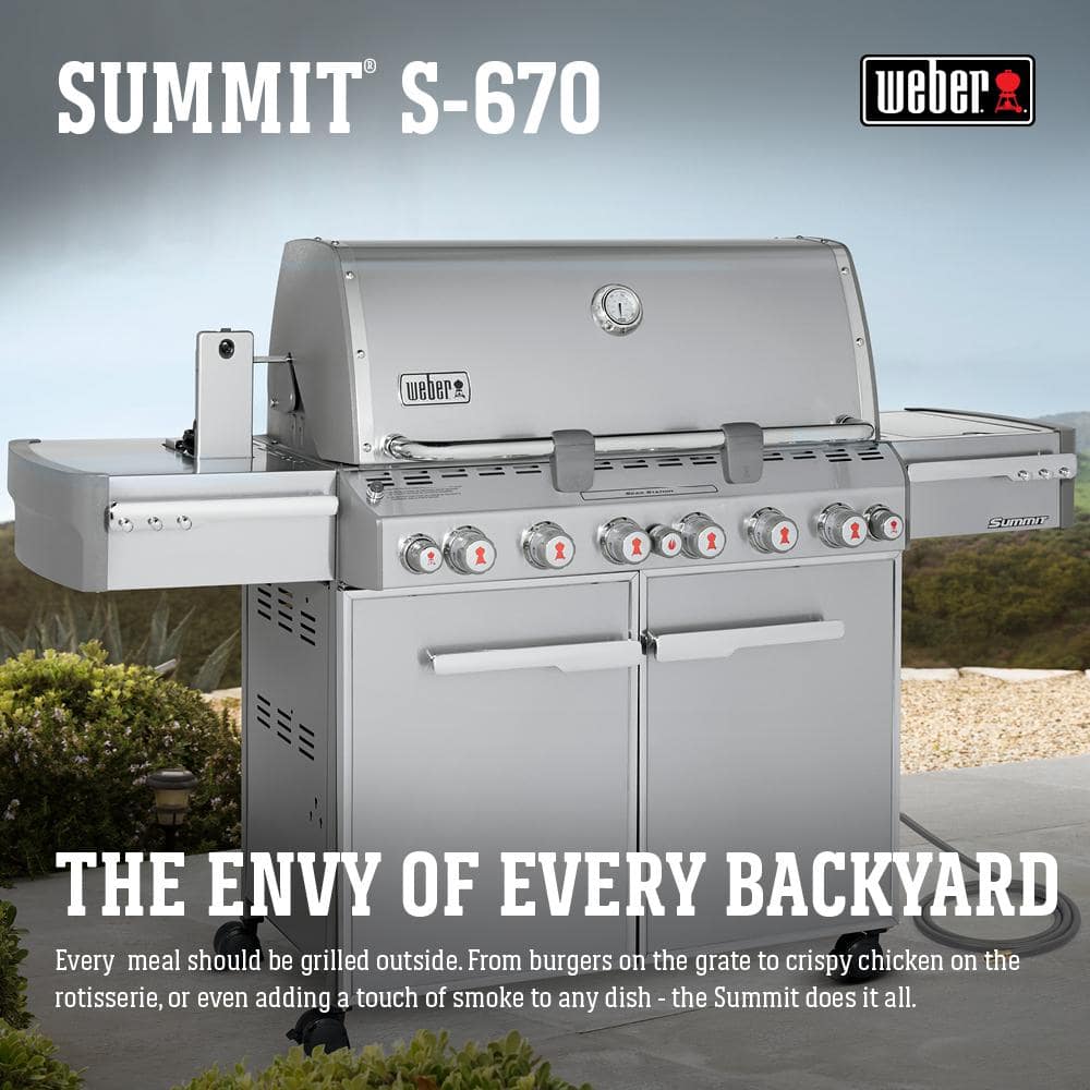 Weber Summit S-670 6-Burner Natural Gas Grill in Stainless Steel with Built-In Thermometer and Rotisserie 7470001